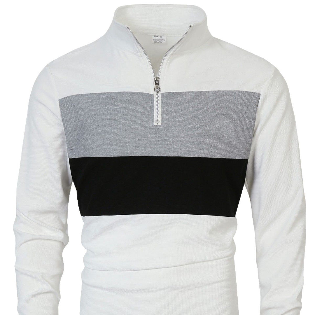 Men's half-zip pullover with stand-up collar, wide block stripe, and finely ribbed texture Mune Fashion