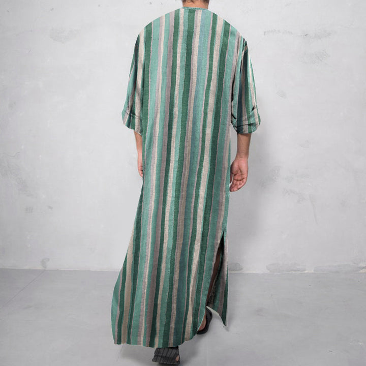 Men's casual kaftan made of linen blend with button placket and patch pockets Mune Fashion