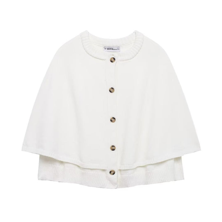 Women Cape Cardigan with Button Placket and Two-Layer Cape Mune Fashion