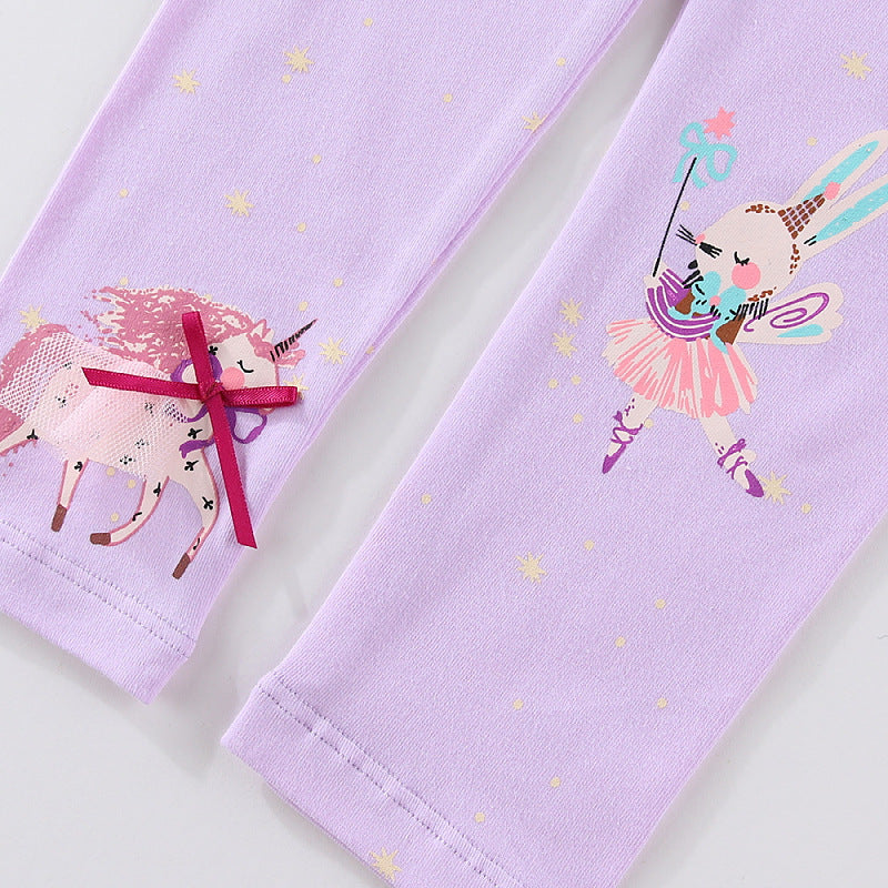 Girls leggings with playful unicorn and bunny pattern Mune Fashion