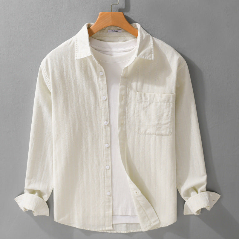 Men's Loose Structured Cotton Shirt in Layering Look with Chest Pocket Mune Fashion