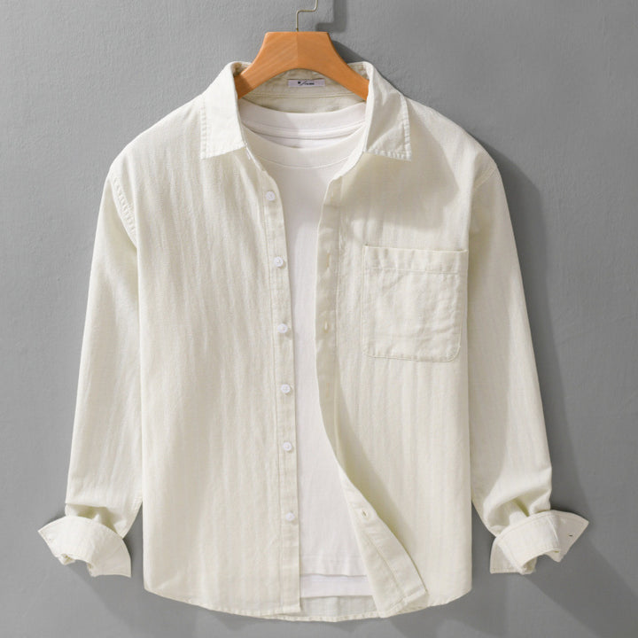 Men's Loose Structured Cotton Shirt in Layering Look with Chest Pocket Mune Fashion