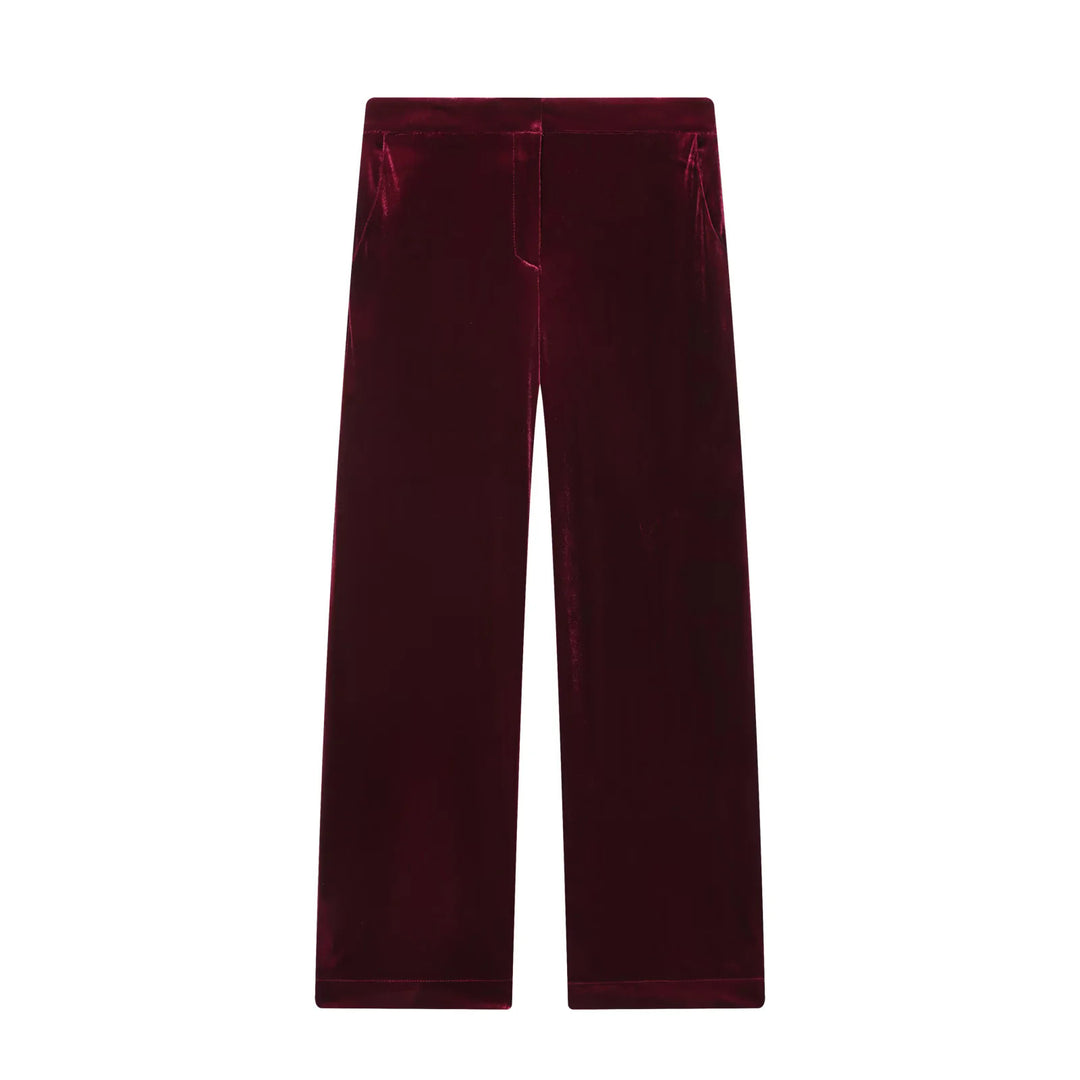 Women wide velvet pants with high waist, straight leg and side pockets Mune Fashion