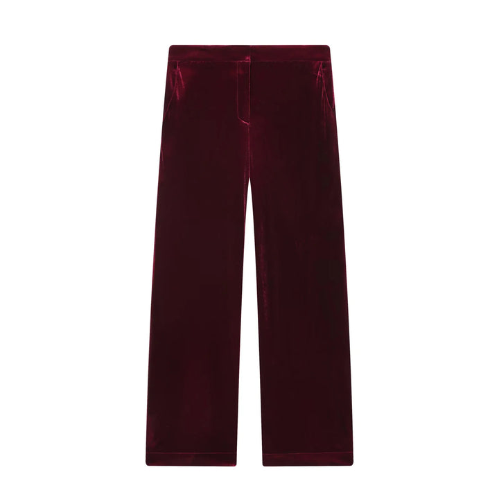 Women wide velvet pants with high waist, straight leg and side pockets Mune Fashion