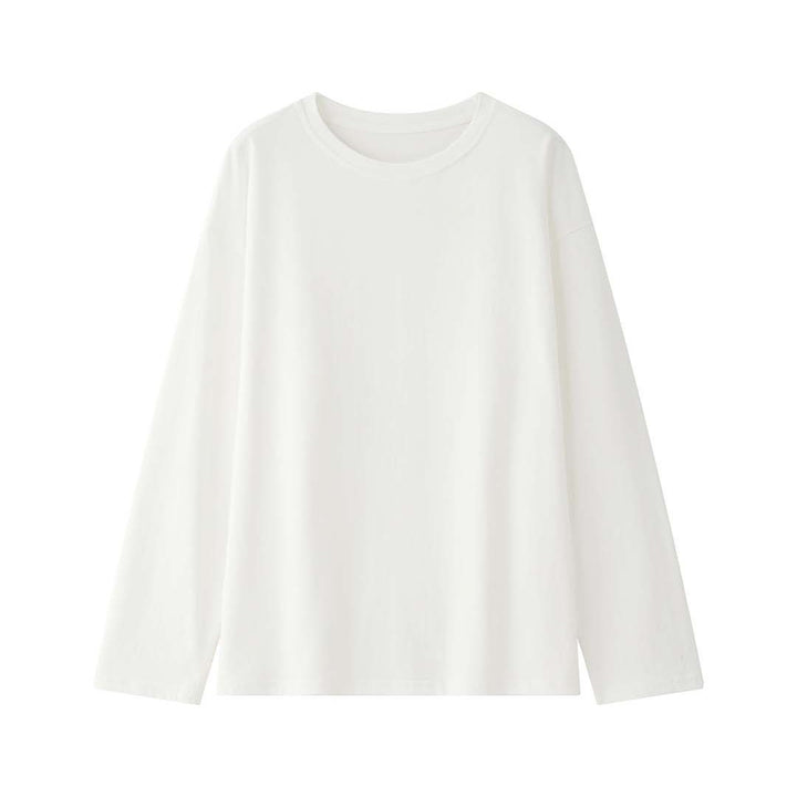 Ladies Loose Cotton Long Sleeve with Dropped Shoulder and Round Neck Mune Fashion