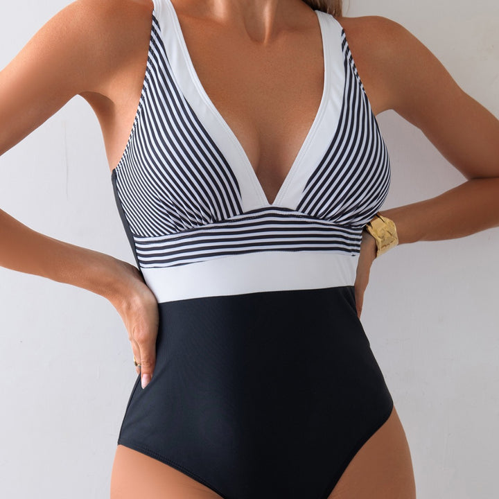 Ladies Elegant Bathing Strumpf with Deep V-Neck Mune Fashion
