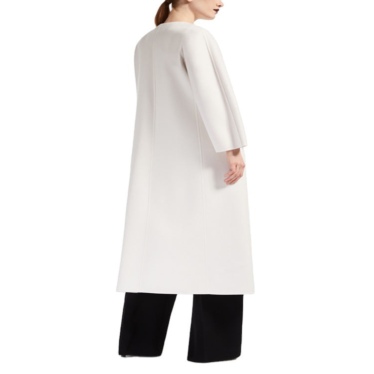 Women Oversize Coat with Round Neck and Concealed Button Placket Mune Fashion