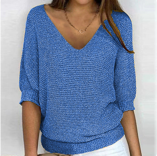 Women's casual knit sweater with V-neck and bat sleeves Mune Fashion