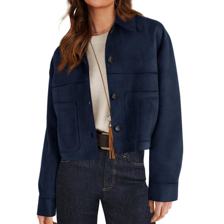 Women's short suede-look jacket with patch pockets and shirt collar Mune Fashion