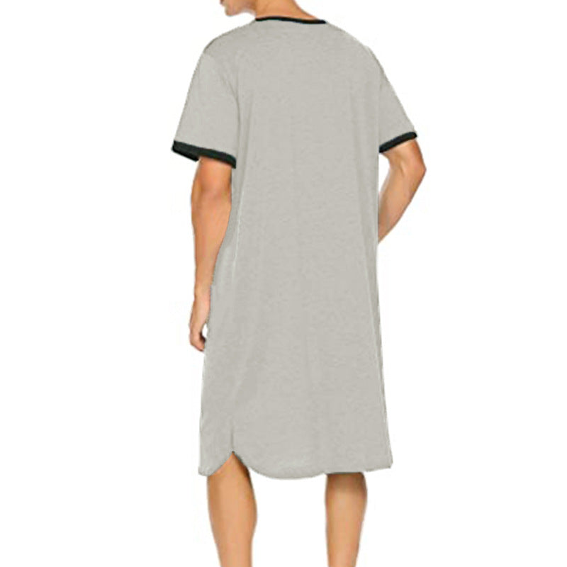 Men's long cotton sleep shirt with Henley collar Mune Fashion