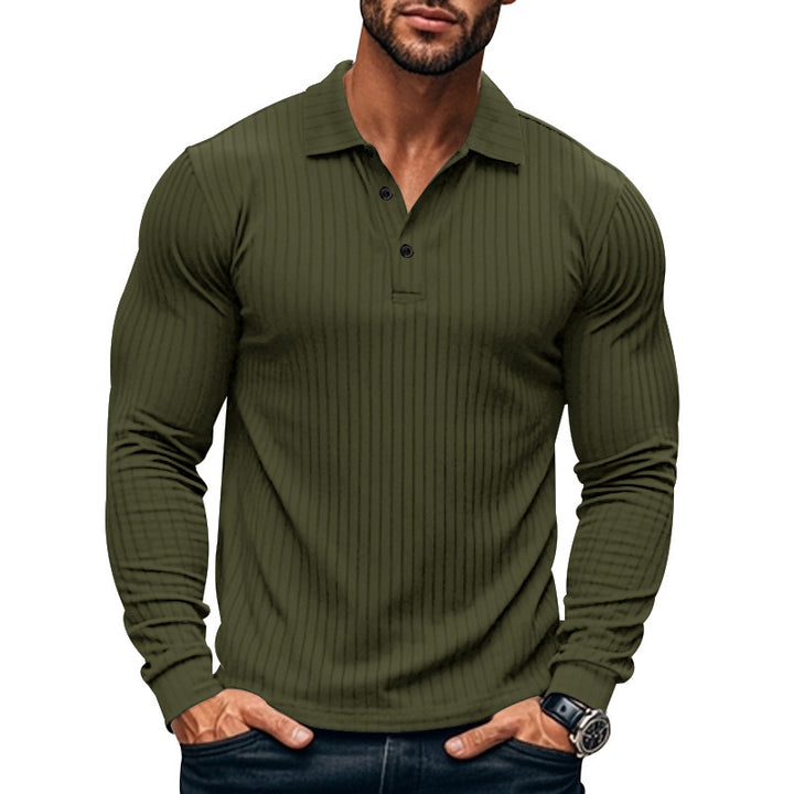 Men's Nano Athletic Long Sleeve Polo Shirt Slim Fit Made of Elastic Rib Knit Mune Fashion