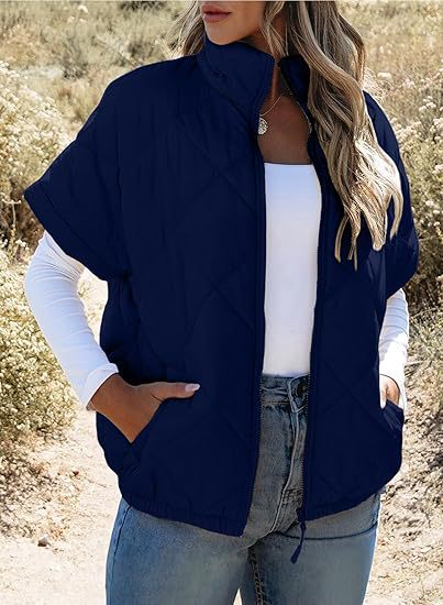 Women's short-sleeve quilted vest with stand-up collar, zipper, and side pockets Mune Fashion