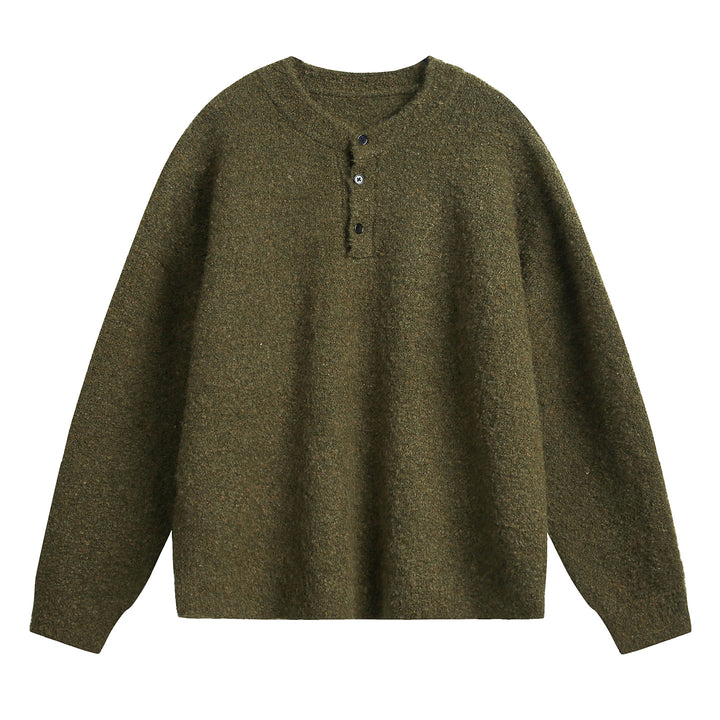 Unisex Chunky Knit Henley Sweater with Round Neck and Button Placket Mune Fashion