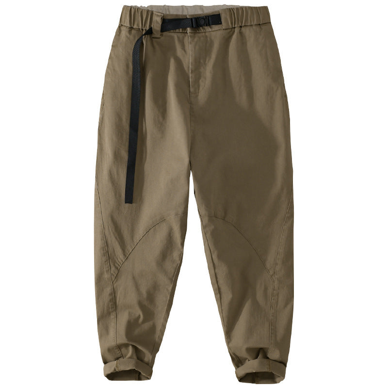 Men's Casual Tapered Cargo Pants with Elastic Waistband and Integrated Webbing Belt Mune Fashion