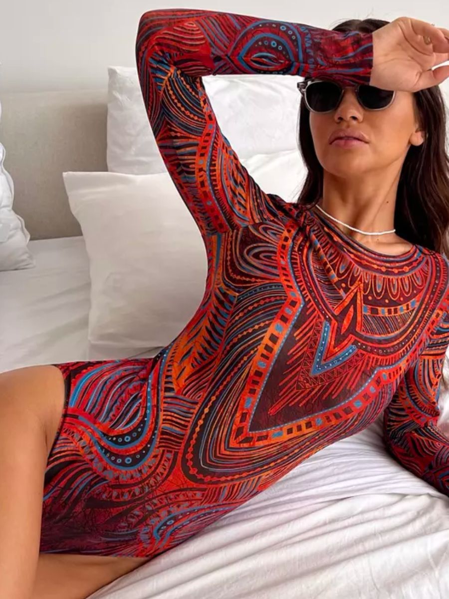 Women's bodysuit with long sleeves and abstract pattern Mune Fashion