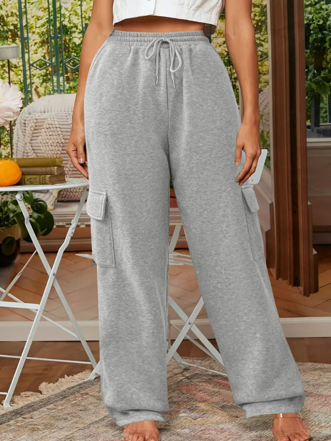 Women Soft Cargo Lounge Pants with Elastic Waist and Wide Leg Mune Fashion