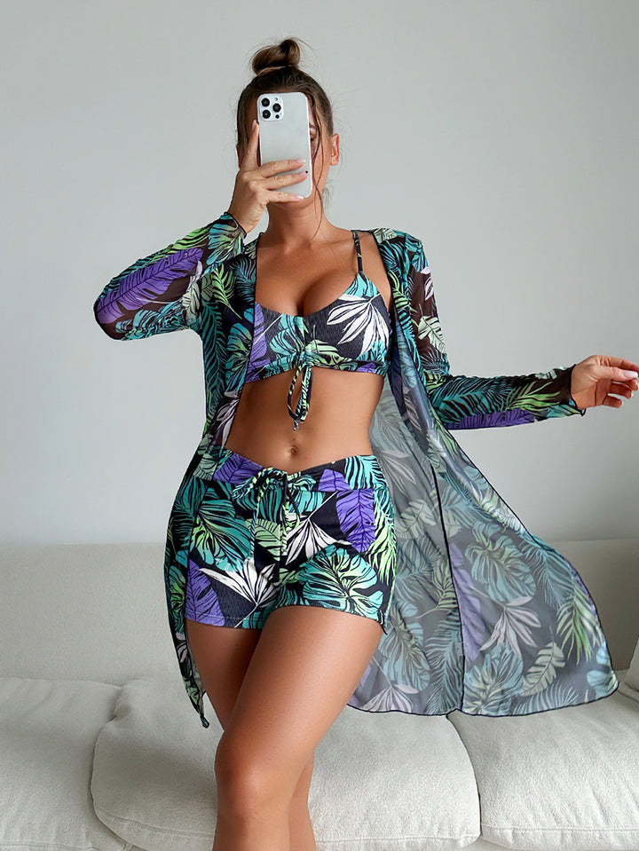 Women's bikini set with airy wrap jacket and floral pattern Mune Fashion