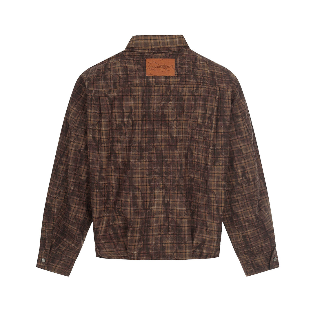 Men's Oversized Check Overshirt in Blouson Style with Distressed Finish Mune Fashion
