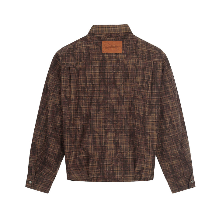 Men's Oversized Check Overshirt in Blouson Style with Distressed Finish Mune Fashion