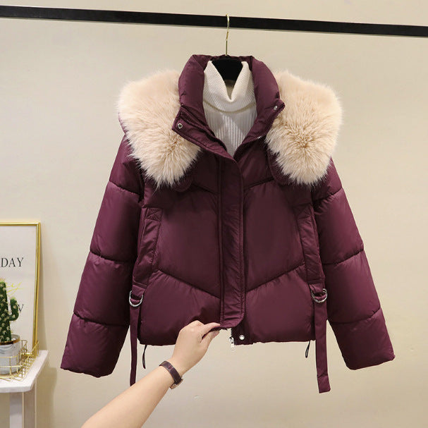 Ladies nano short thermo puffer jacket with detachable faux fur collar, high closing stand-up collar, and drawstring hem Mune Fashion