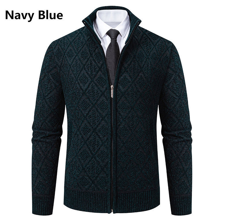 Men's knit zip jacket with diamond pattern, stand-up collar and full zip Mune Fashion