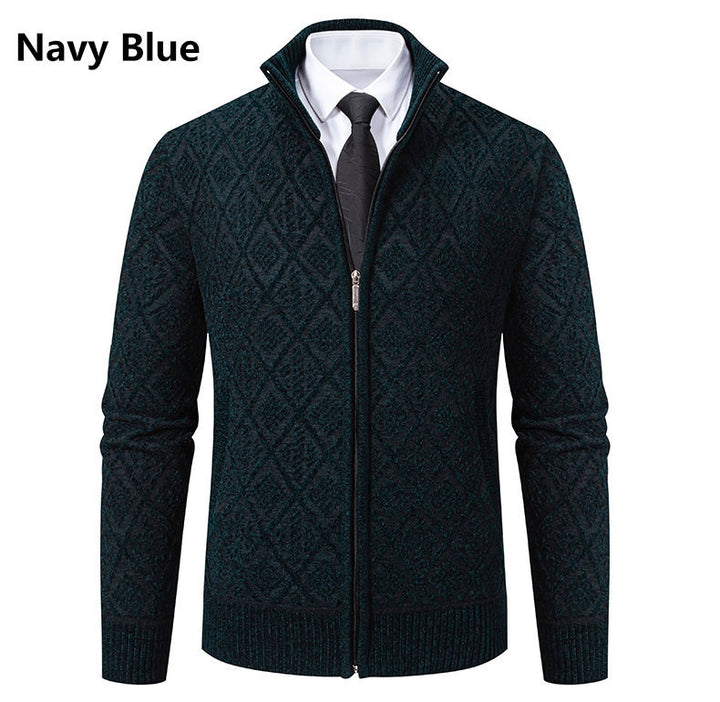 Men's knit zip jacket with diamond pattern, stand-up collar and full zip Mune Fashion