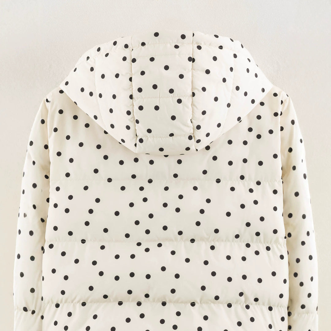 Women's Padded Cropped Hooded Jacket with Polka Dot Pattern Mune Fashion