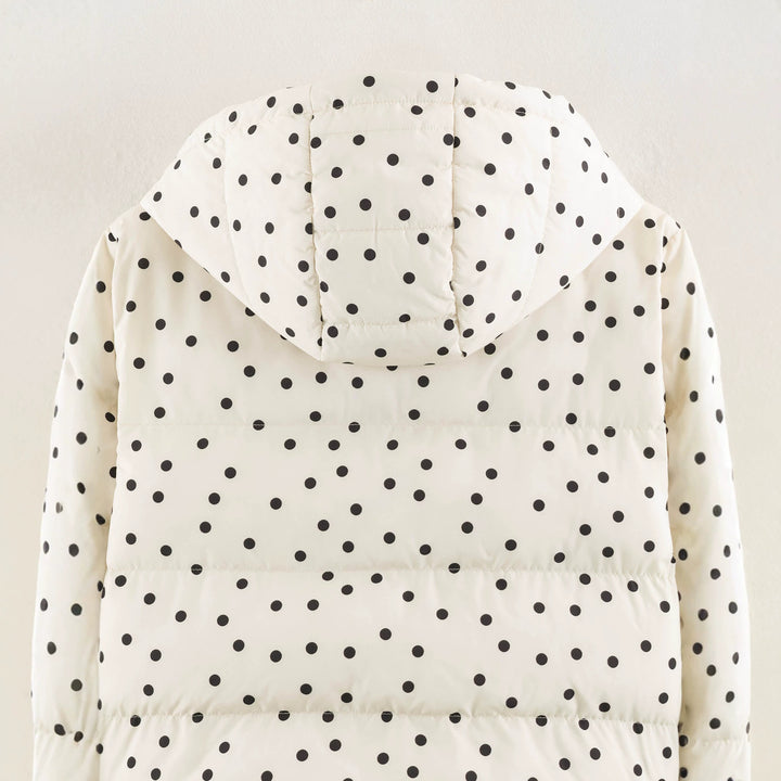 Women's Padded Cropped Hooded Jacket with Polka Dot Pattern Mune Fashion