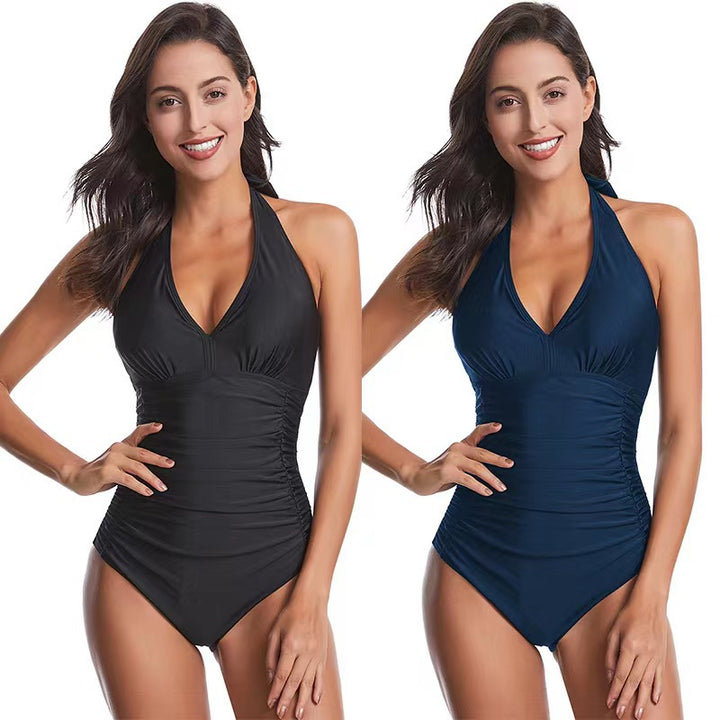 Women's One-Piece Swimsuit with Floral Wrap Design and Body-Shaping Cut Mune Fashion