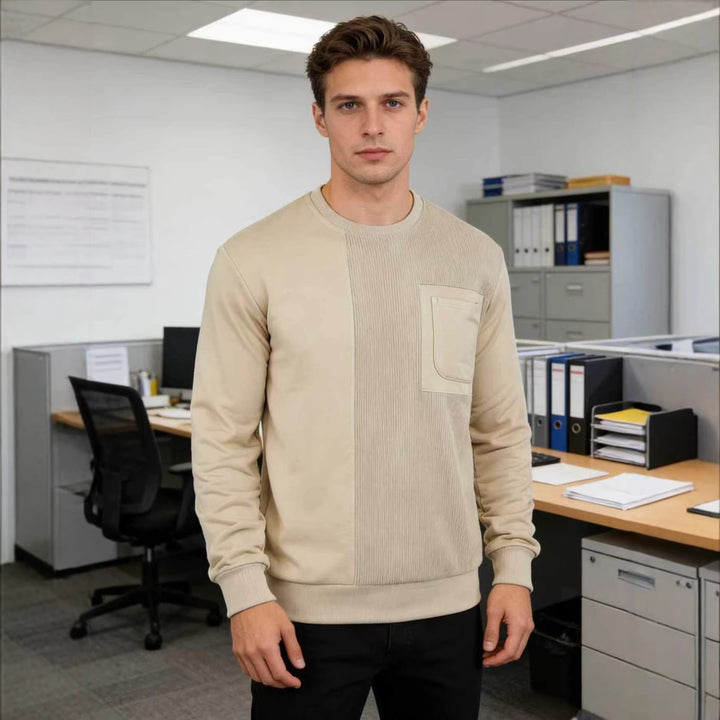 Men's Long Sleeve Textured Sweatshirt with Chest Pocket and Rib Detail Mune Fashion