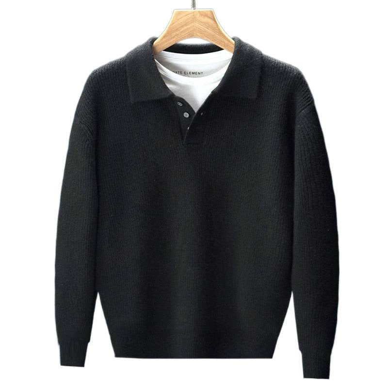 Men's fine knit polo sweater with half button placket and casual oversized fit Mune Fashion
