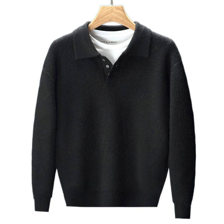 Men's fine knit polo sweater with half button placket and casual oversized fit Mune Fashion