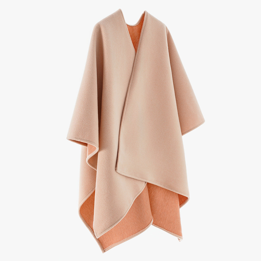 Women Asymmetrical Wool Blend Cape Poncho with Draped Wrap Front Mune Fashion