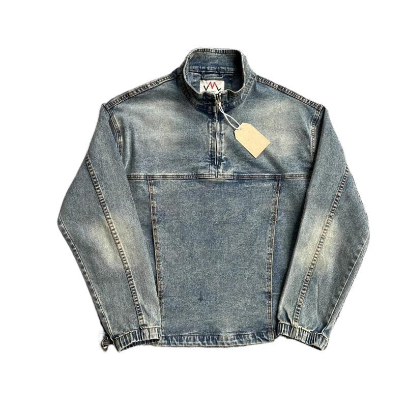 Men's Fashionable Denim Jacket with Stand-up Collar Mune Fashion