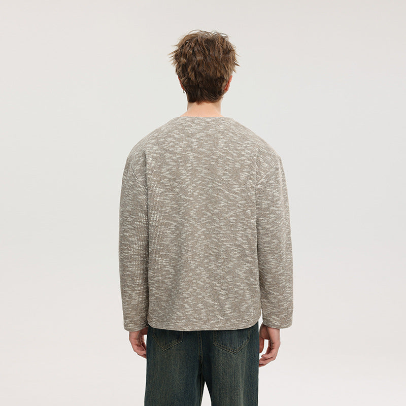 Men's oversized knitted sweater in melange look with round neck and ribbed cuffs Mune Fashion