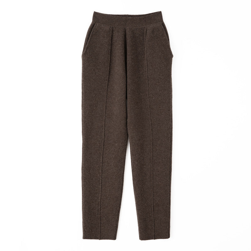 Ladies knit trousers with slim fit, elastic waistband and crease Mune Fashion