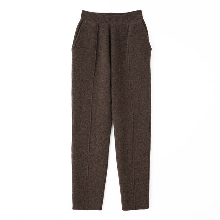 Ladies knit trousers with slim fit, elastic waistband and crease Mune Fashion