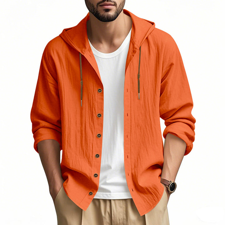 Men's lightweight hooded shirt jacket in linen look with full button placket Mune Fashion