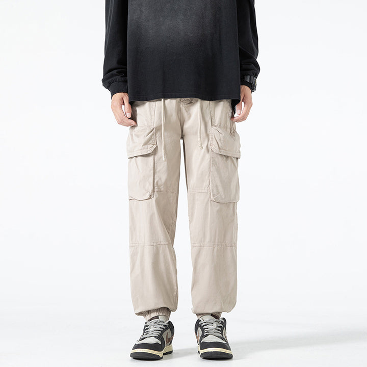 Men's Utility Cargo Jogging Pants in Workwear Look with Drawstring Waistband and Elastic Leg Openings Drune