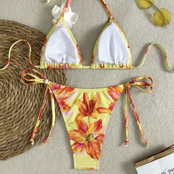 Women's triangle bikini set with floral accents Mune Fashion