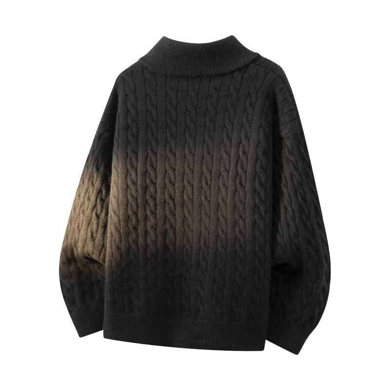 Women's Chunky Knit Half-Zip Sweater with Cable Pattern and Stand-Up Collar Mune Fashion