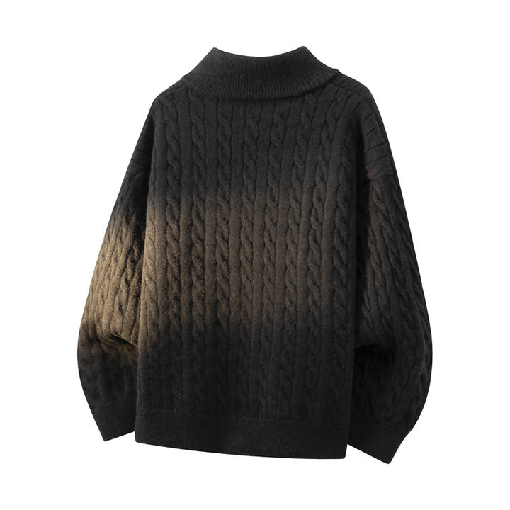 Women's Chunky Knit Half-Zip Sweater with Cable Pattern and Stand-Up Collar Mune Fashion