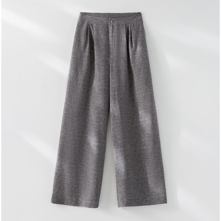 Ladies High-Waisted Palazzo Pants made of Linen Blend with Pleats and Elastic Comfort Waistband Mune Fashion