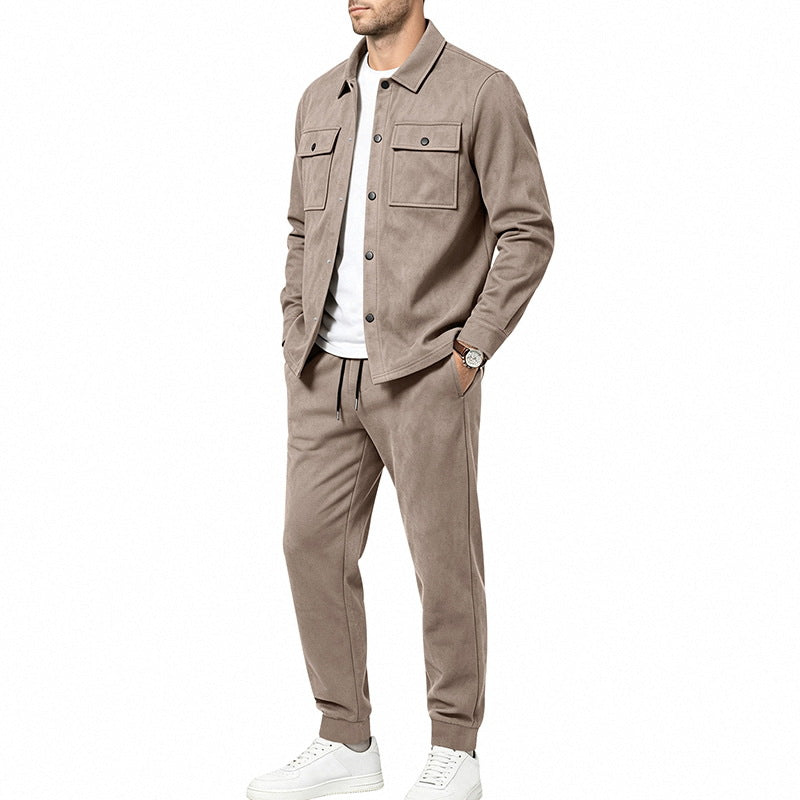 Men's velour lounge set with overshirt, patch breast pockets, and tapered jogging pants Mune Fashion