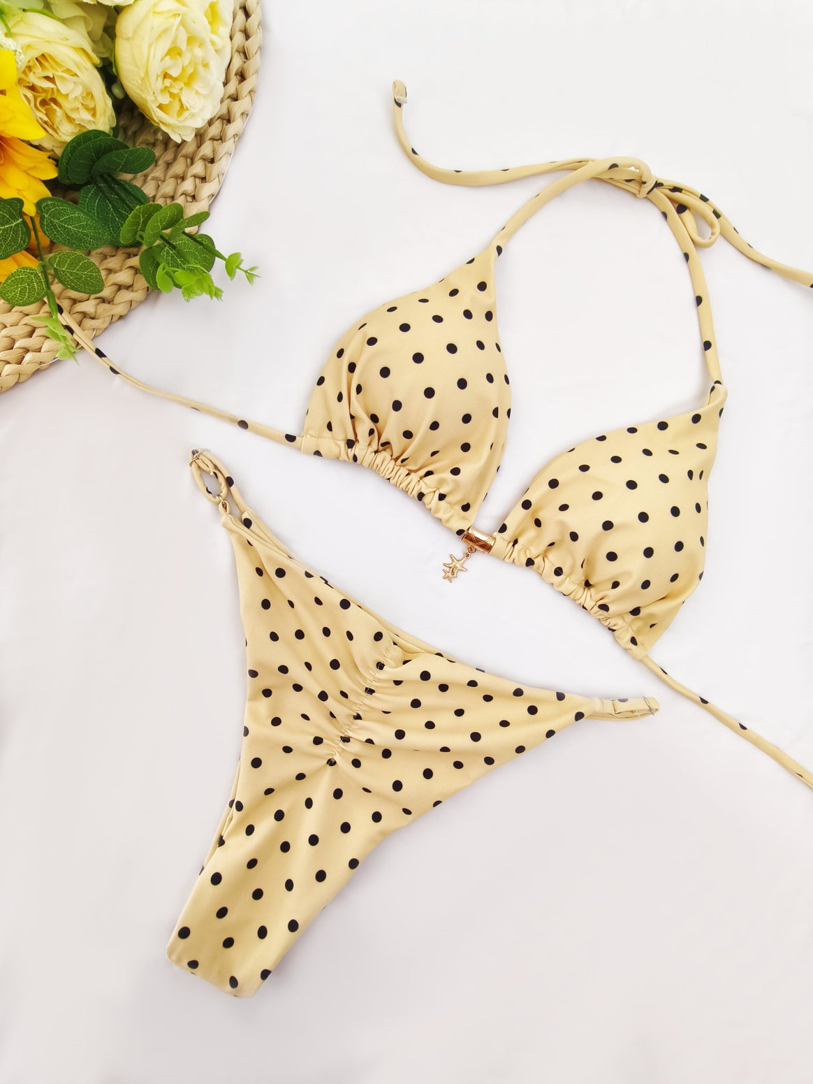 Women's bikini set with sophisticated polka dot design and adjustable halter Mune Fashion