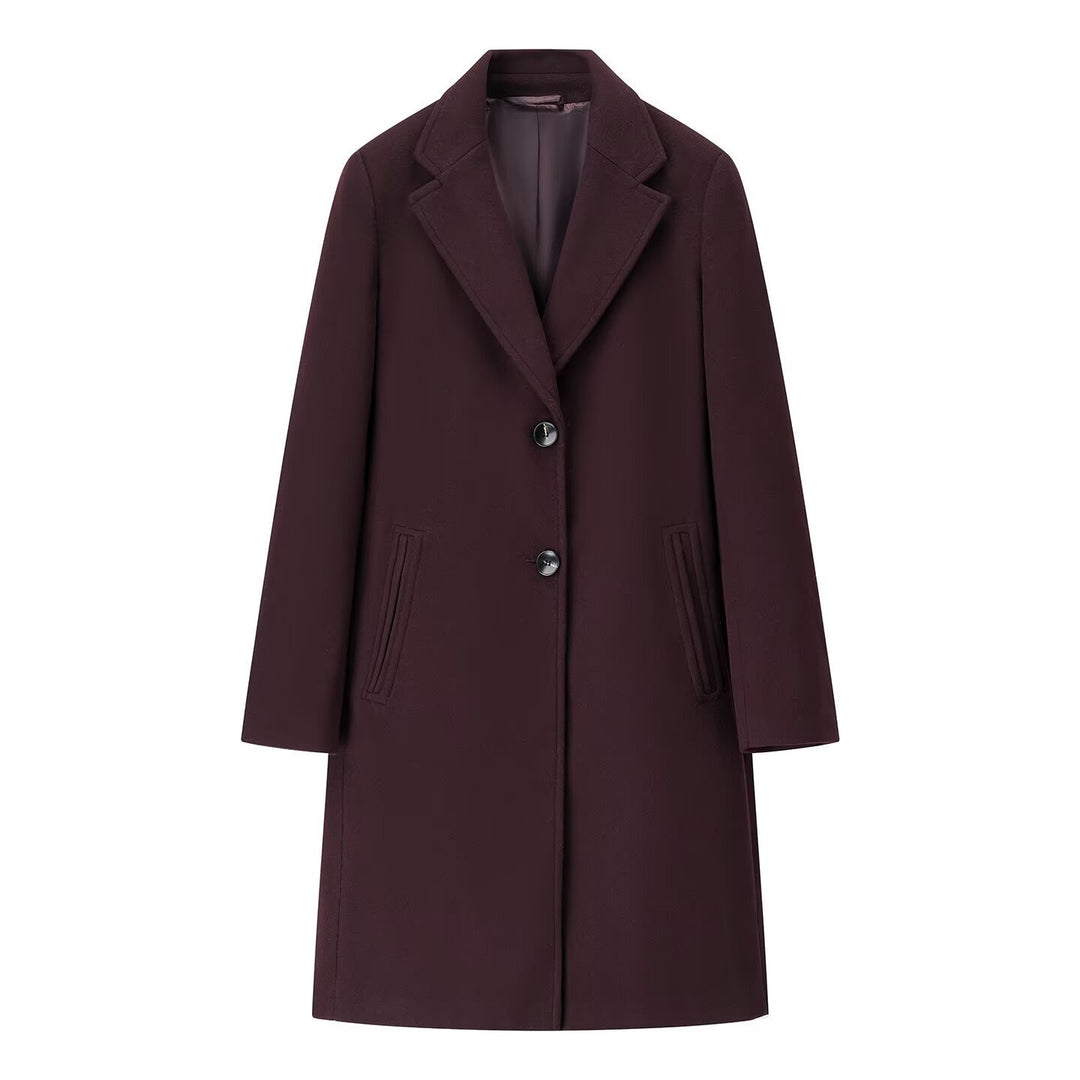 Ladies Elegant Longline Wool Blend Coat with Notched Collar and Welt Pockets Mune Fashion
