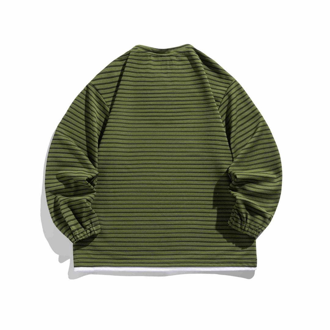 Unisex Striped Waffle Knit Pullover with Lace-up Closure and Raglan Sleeves Mune Fashion