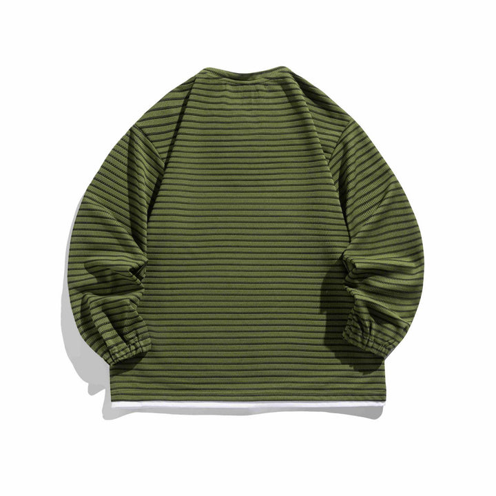 Unisex Striped Waffle Knit Pullover with Lace-up Closure and Raglan Sleeves Mune Fashion