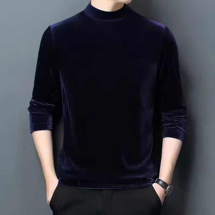 Men's Fine Velvet Half-Roll Neck Sweater Slim-Fit Mune Fashion
