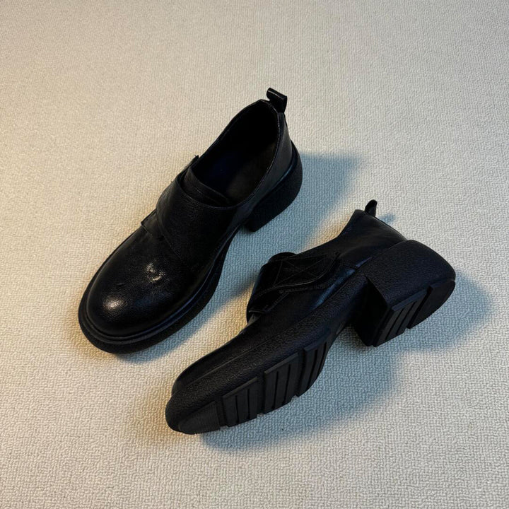 Ladies Chunky Loafer with Platform Block Heel and Adjustable Hook and Loop Strap Mune Fashion